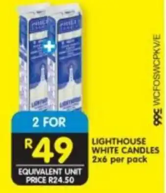 Shoprite LIGHTHOUSE WHITE CANDLES 2x6 per pack offer
