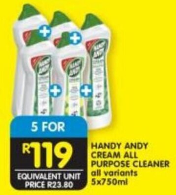 Shoprite HANDY ANDY CREAM ALL PURPOSE CLEANER all variants 5x750ml offer
