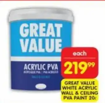 Shoprite GREAT VALUE WHITE ACRYLIC WALL & CEILING PVA PAINT 20L offer