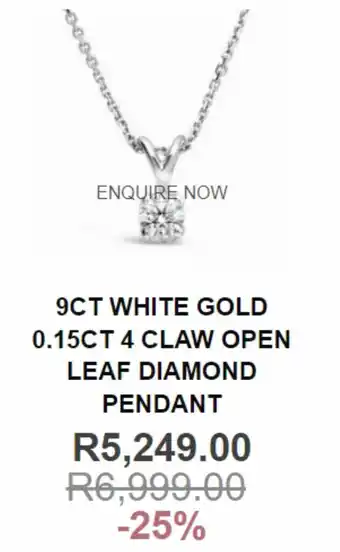 9ct white gold 0.15ct 4 claw open leaf diamond pendant