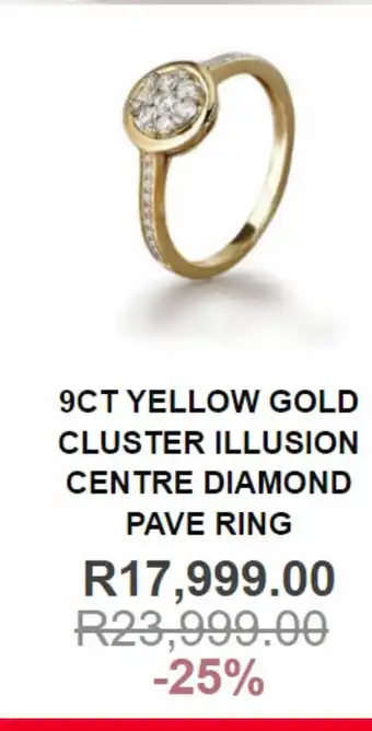 9ct yellow gold cluster illusion centre diamond pave ring