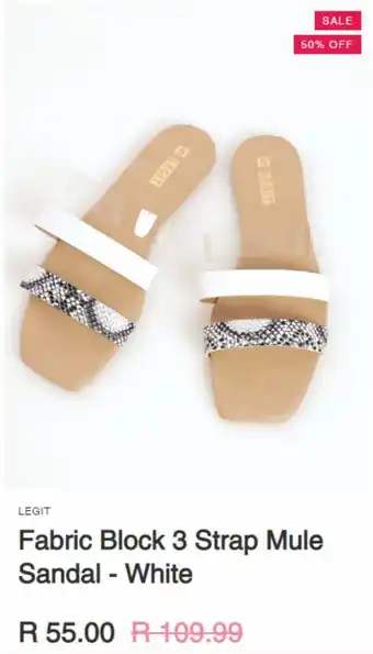 Fabric block 3 strap mule sandal white