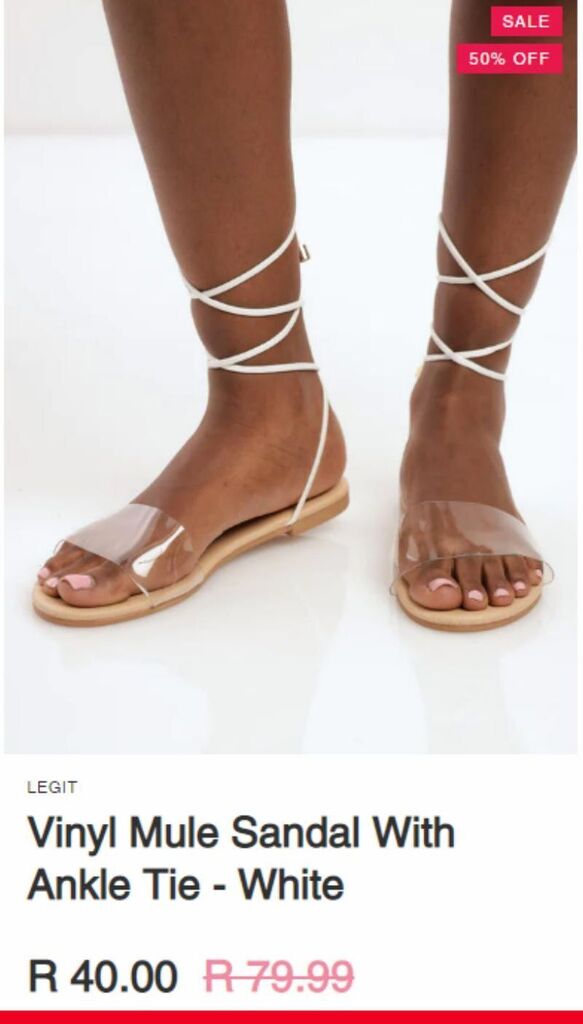 Vinyl mule sandal with ankle tie offer at LEGiT