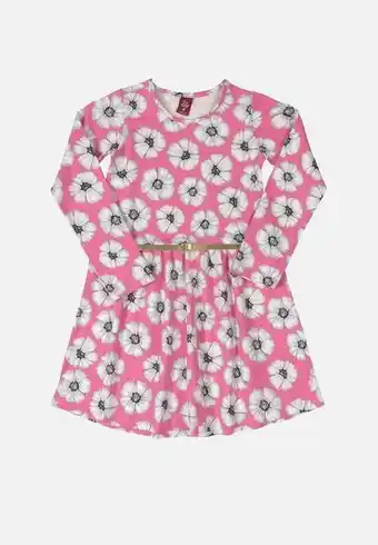 Girls floral dress with belt - pink