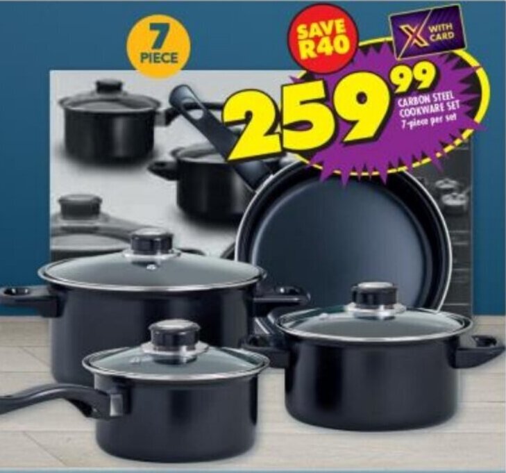 CARBON STEEL COOKWARE SET 7piece per set offer at Shoprite