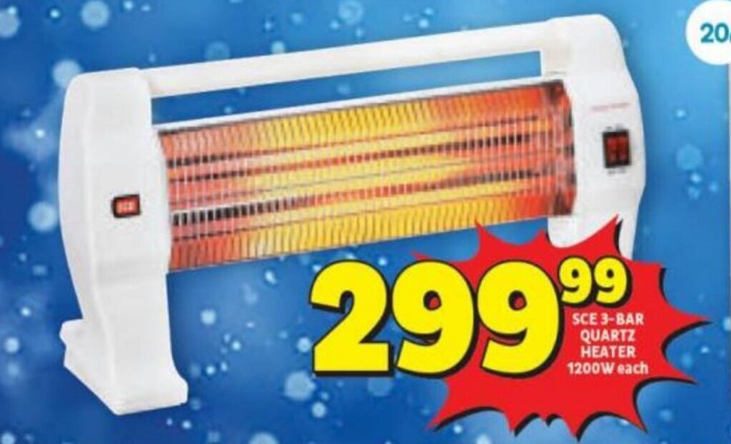 SCE 3BAR QUARTZ HEATER 1200W each offer at Usave