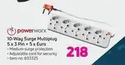 Power worx 10 way surge multiplug 5 x 3 pin + 5 x euro