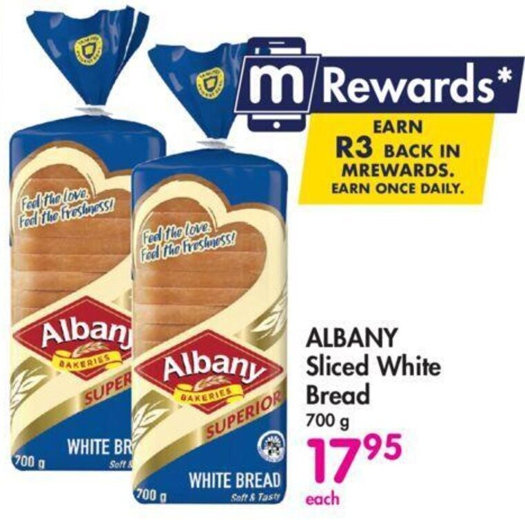 ALBANY Sliced White Bread 700 g offer at Makro