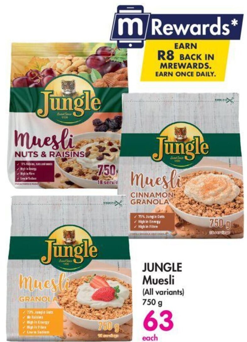JUNGLE Muesli (All variants) 750g offer at Makro