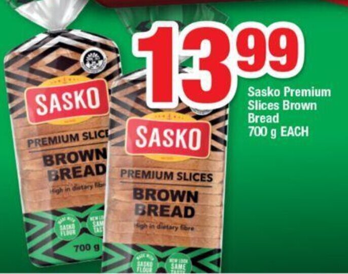 Sasko Premium Slices Brown Bread 700 g EACH offer at OK Foods