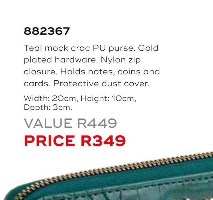 Honey Fashion Accessories Teal mock croc pu purse offer