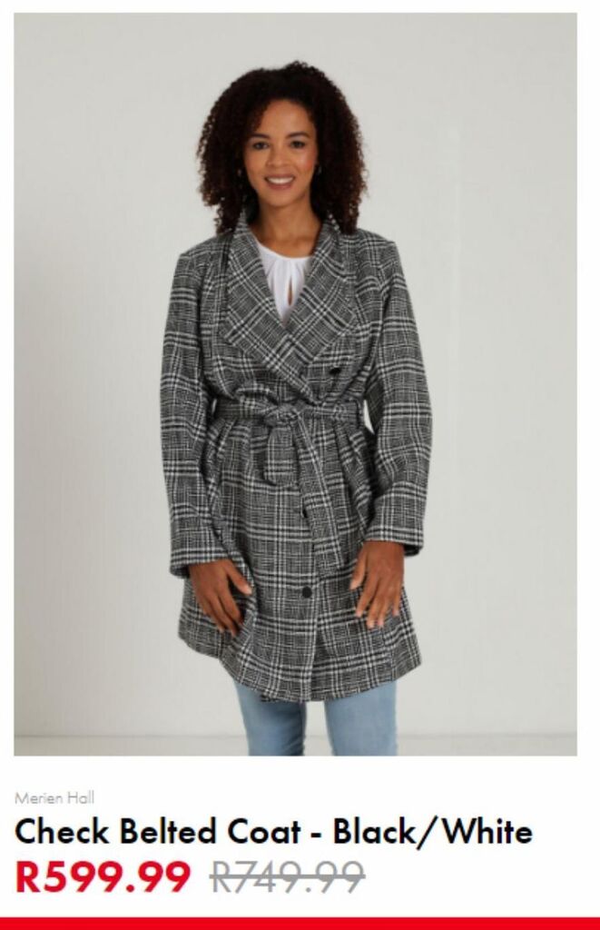 Edgars Check belted coat black/white offer