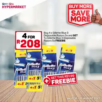 Pick n Pay Hypermarket Gillette Blue 3 Disposable Razors 5s x 4 offer