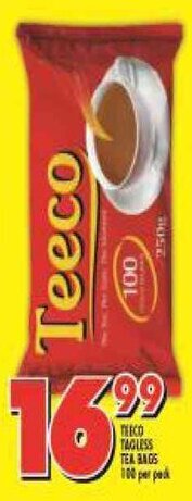 Shoprite Teeco Tagless Teabags 100 per pack offer