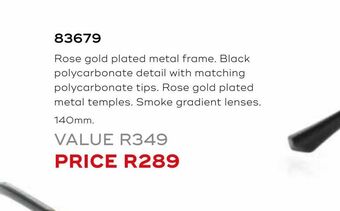 Rose gold plated metal frame. black polycarbonate detail with matching