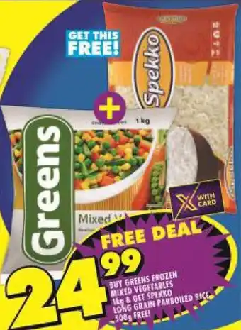 Shoprite Greens Frozen Mixed Vegetables 1kg + Spekko Long Grain Parboiled Rice 500g offer