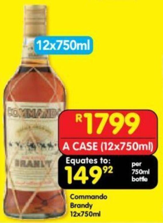 Commando Brandy 12x750ml offer at Shoprite