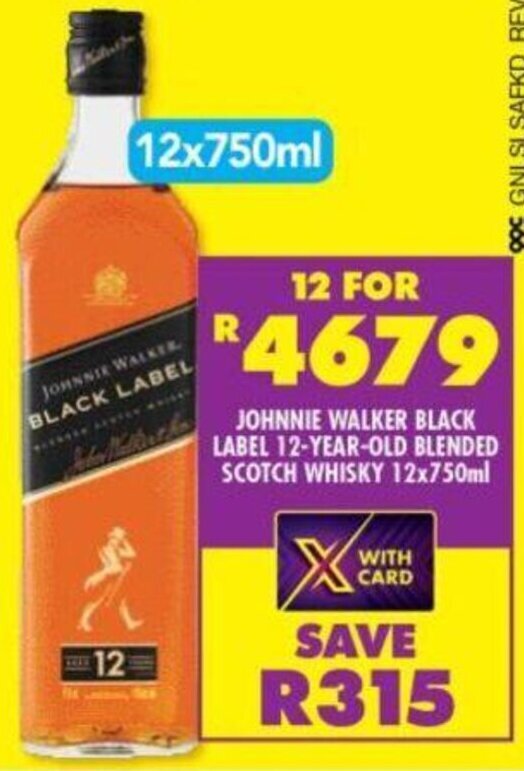 Shoprite JOHNNIE WALKER BLACK LABEL 12-YEAR-OLD BLENDED SCOTCH WHISKY 12x750ml offer