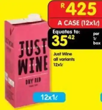 Shoprite Just Wine all variants 12x1L offer