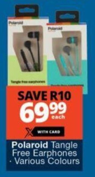 Checkers Polaroid Tangle Free Earphones - Various Colours offer
