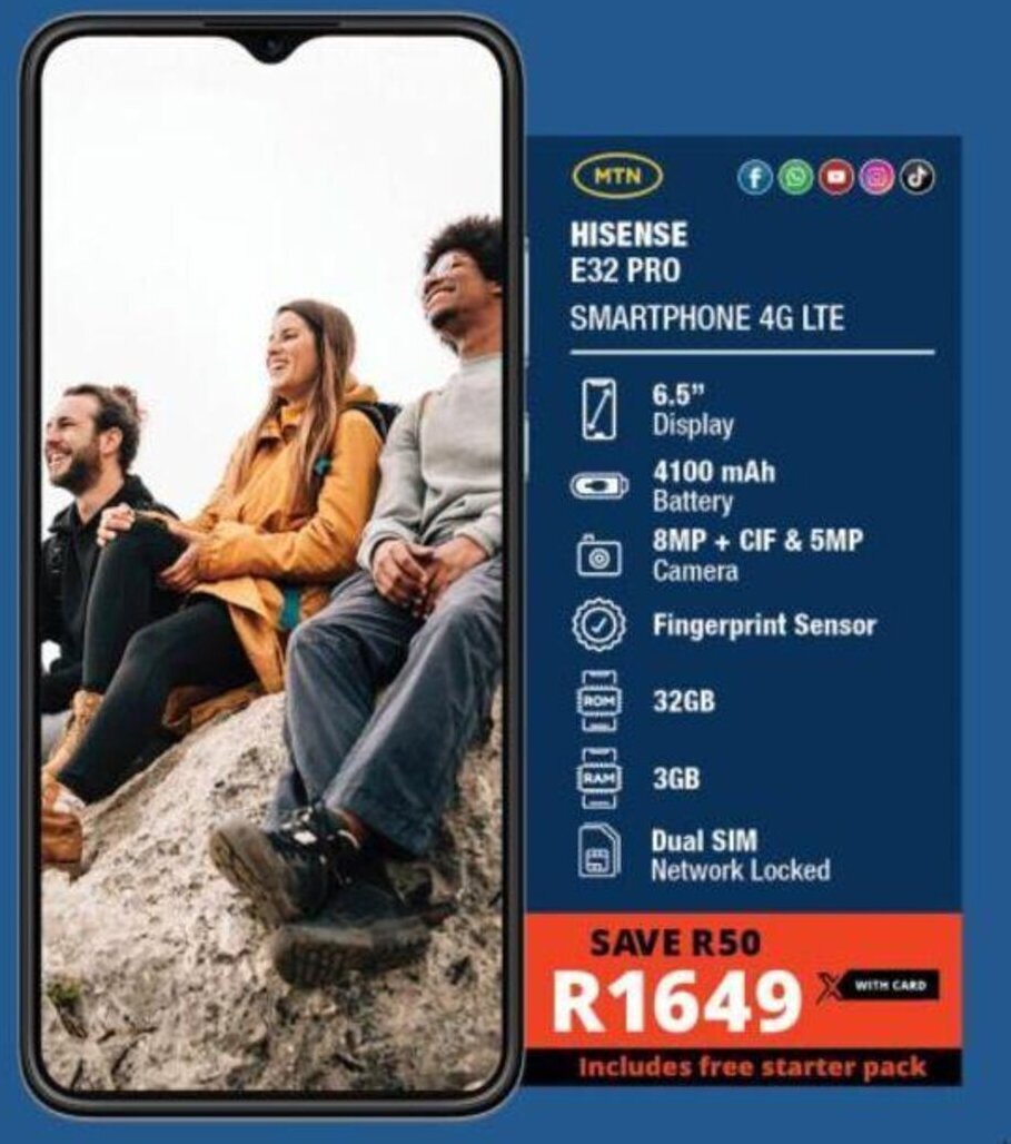 HISENSE E32 PRO SMARTPHONE 4G LTE offer at Checkers