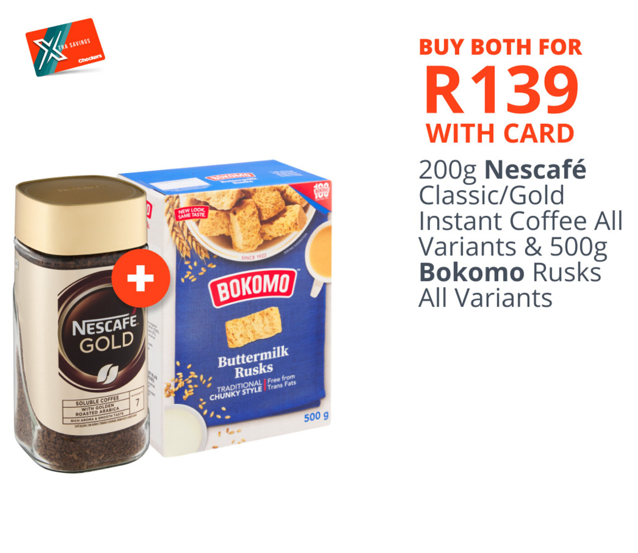 200g Nescafé Classic/Gold Instant Coffee All Variants & 500g Bokomo