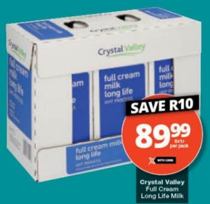 Crystal Valley Full Cream Long Life Milk offer at Checkers