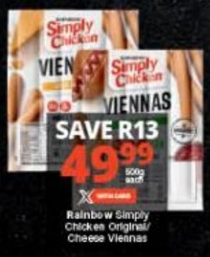 Checkers Rainbow Simply Chicken Original/ Cheese Viennas offer