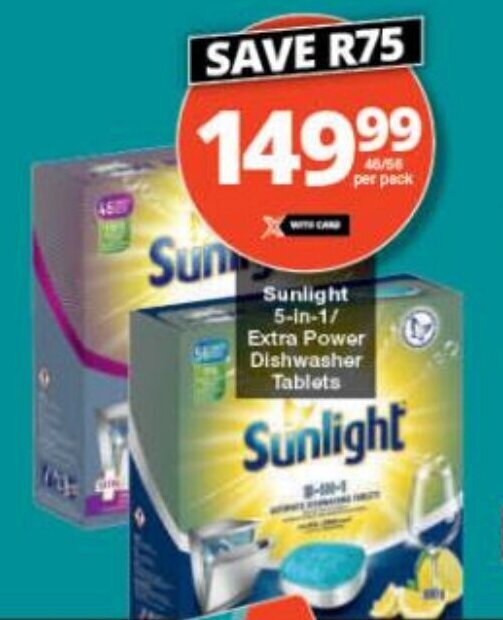 Sunlight 5in1/ Extra Power Dishwasher Tablets offer at Checkers