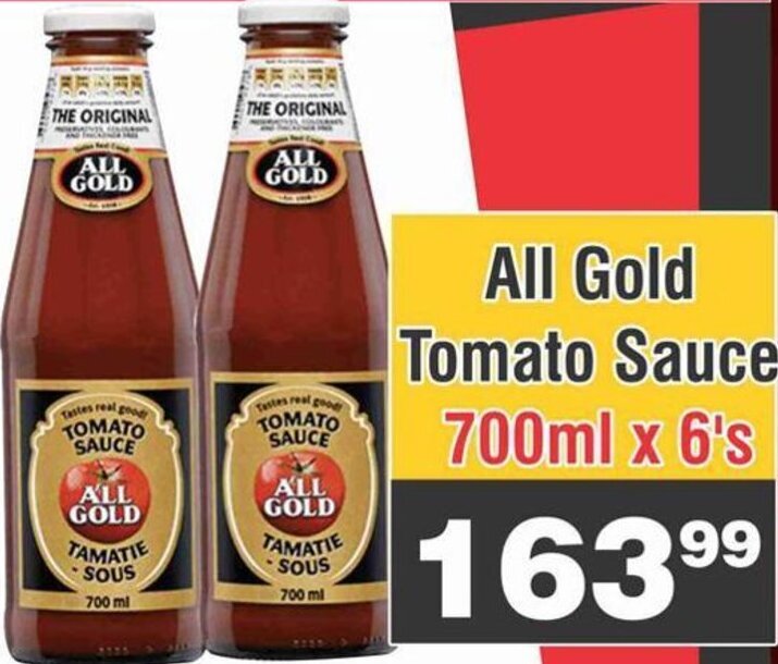All Gold Tomato Sauce 700ml x 6's offer at Advance Cash n Carry