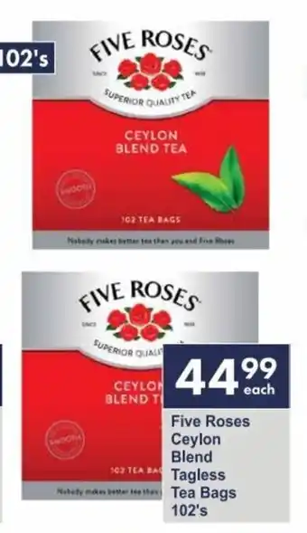 President Hyper Five Roses Ceylon Blend Tagless Tea Bags 102's offer