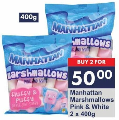 Manhattan Marshmallows Pink & White 2 x 400g offer at President Hyper