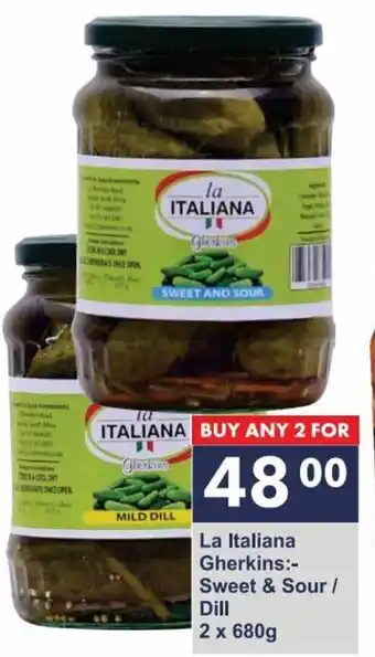 La Italiana Gherkins:-Sweet & Sour / Dill 2x680g