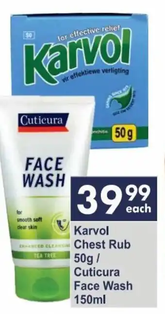 President Hyper Karvol Chest Rub 50g/ Cuticura Face Wash 150ml offer