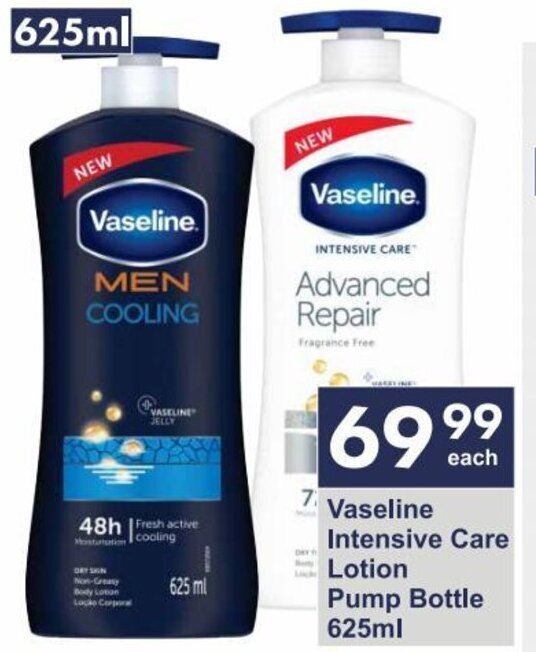 Vaseline Intensive Care Lotion Pump Bottle 625ml offer at President Hyper