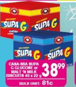CASA-MIA SUPA G GLUCOSE or MALT 'N MILK BISCUITS 48 x 22 g
