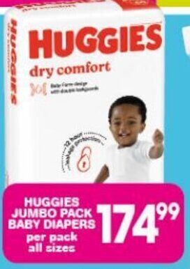 Giant Hyper HUGGIES JUMBO PACK BABY DIAPERS per pack all sizes offer
