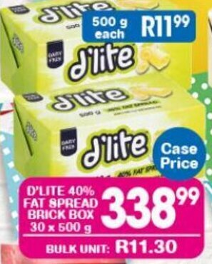 D'LITE 40% FAT SPREAD BRICK BOX 30 x 500 g