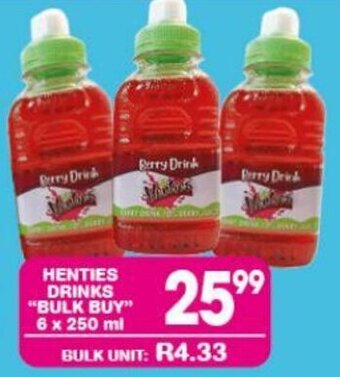 HENTIES DRINKS "BULK BUY" 6x250ml