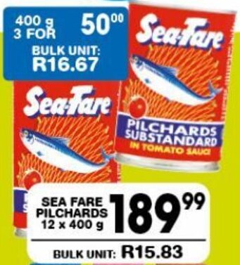 SEA FARE PILCHARDS 12 x 400 g offer at Giant Hyper