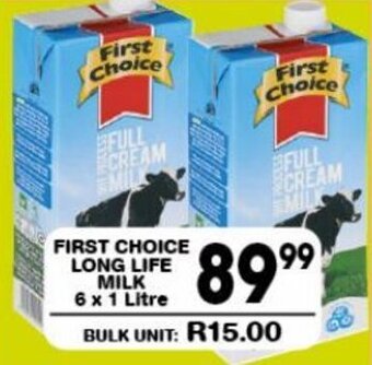 FIRST CHOICE LONG LIFE MILK 6 x 1 Litre
