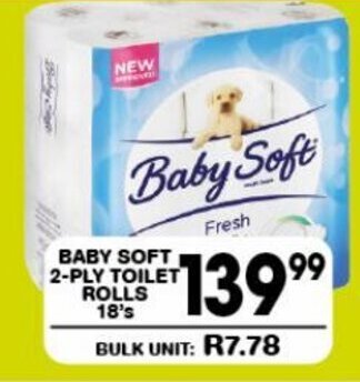 Giant Hyper BABY SOFT 2-PLY TOILET ROLLS 18's offer