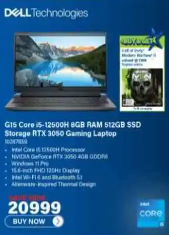 Incredible Connection G15 Core i5-12500H 8GB RAM 512GB SSD Storage RTX 3050 Gaming Laptop offer