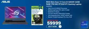 Incredible Connection ROG Strix Scar 17 Core i9 12900H 32GB RAM 1TB SSD RTX3070Ti Gaming Laptop 10287876 offer