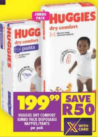 Shoprite HUGGIES DRY COMFORT JUMBO PACK DISPOSABLE NAPPIES/PANTS per pack offer
