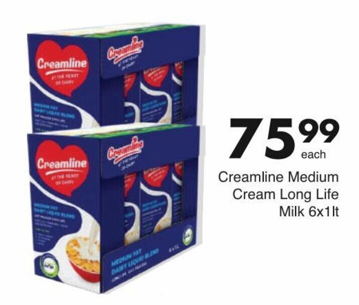 Creamline Medium Cream Long Life Milk 6x1lt offer at Save
