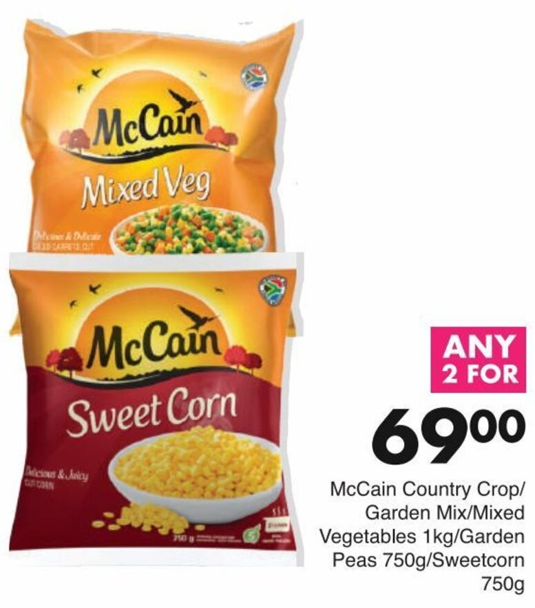 McCain Country Crop/ Garden Mix/Mixed Vegetables 1kg/Garden Peas 750g