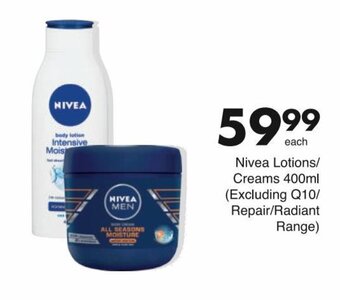 Save Nivea Lotions/ Creams 400ml (Excluding Q10/ Repair/Radiant Range) offer