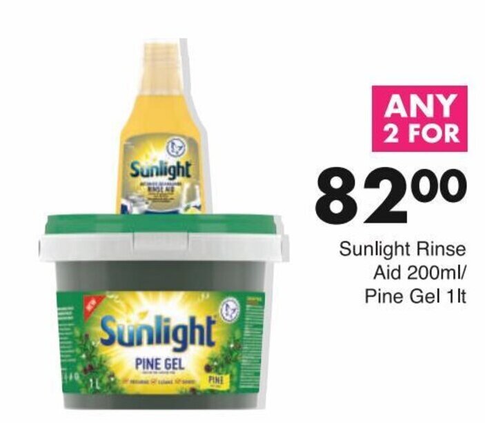 Sunlight Rinse Aid 200ml/ Pine Gel 1lt offer at Save