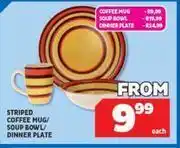 Striped coffee mug/soup bowl/dinner plate-each